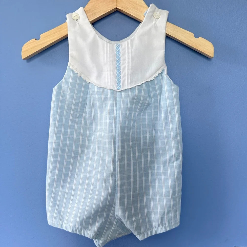 Vintage Carters Dynasty Television Series Sunsuit Romper Blue Plaid 3M 1980s